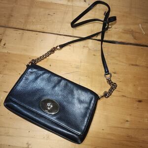 COACH black pebbled leather CROSSTOWN crossbody brass turnlock &chain